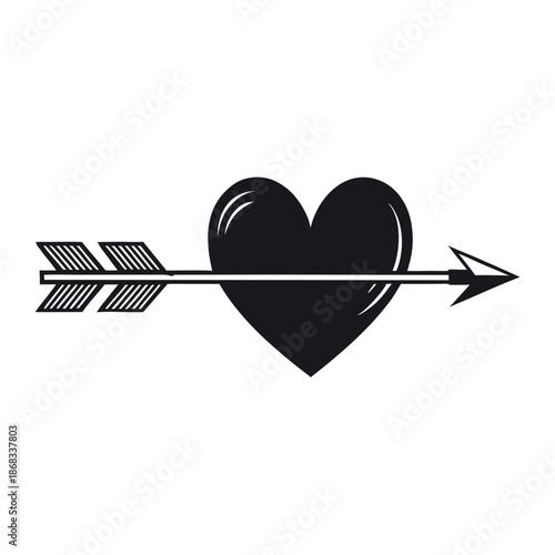 A black heart pierced by an arrow illustration symbolizing love and passion