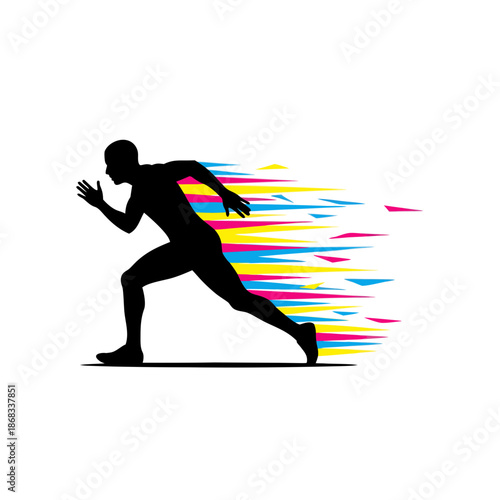 Man Running with Speed and Motion in Vibrant Illustration