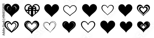 Multiple Heart Symbols: A collection of various heart symbols, showcasing different styles and designs to express emotions and represent love and affection.