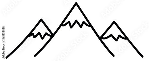 Minimal hand drawn line art illustration of a mountain range depicting snowy peaks for travel and outdoor designs
