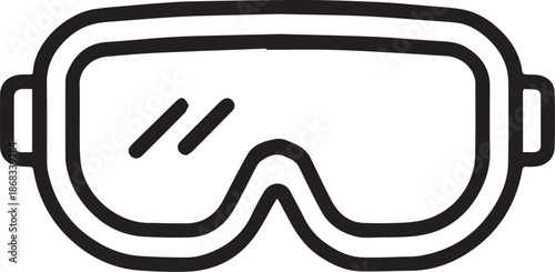 Simple and minimalistic line drawing captures the essence of protective goggles, perfect for conveying concepts of safety, sports, and exploration. 