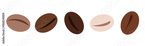 Coffee Bean Icon Set Vector Illustration Isolated on White Background, Hand Drawn Brown Coffee Symbols in Flat Design for Branding and Labels