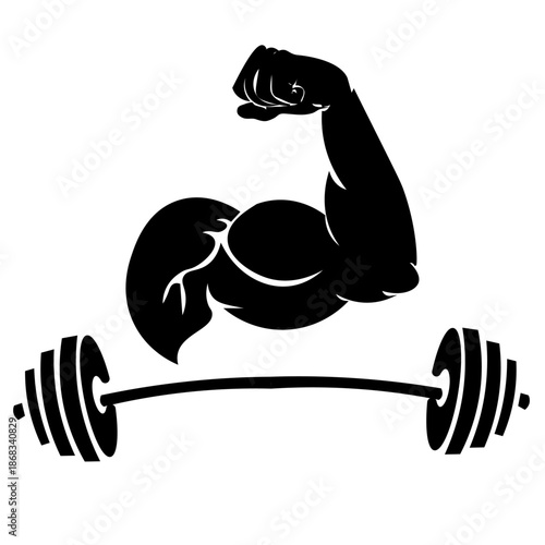 Strong Arm Silhouette,strong, flexing arm above a barbell