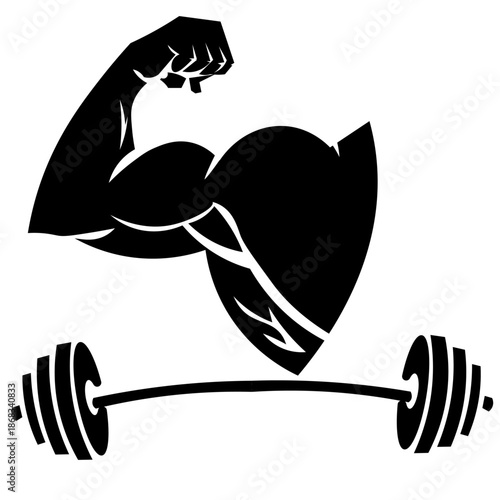 Gym Place Fitness Strength Filled Equipment,muscular arm flexing above a barbell