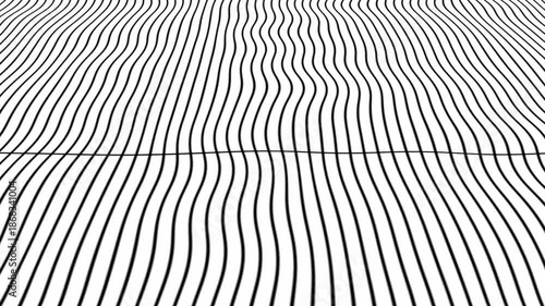 Abstract Glowing Wavy Lines Grid With Sparkling Bokeh Particles Loop Background, Abstract Dynamic Background: Wavy Glowing Vertical Lines Grid With Shimmering Bokeh Particles. Futuristic Light Stream 