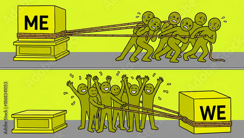 Cartoon illustrating the massive difference between solo effort labeled 