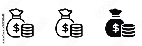 Money bag with dollar symbol icon vector in flat minimalist style, financial savings and wealth illustration for banking apps, websites, ui design, accounting graphics and business finance projects.