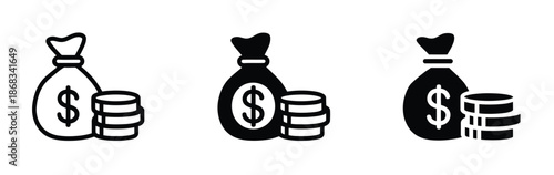 money bag dollar icon vector representing savings, profit and investment concepts, clean modern financial symbol for apps, websites, dashboards, infographics,