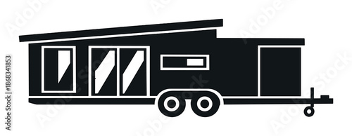 Modern minimalist tiny home on wheels icon with dark background