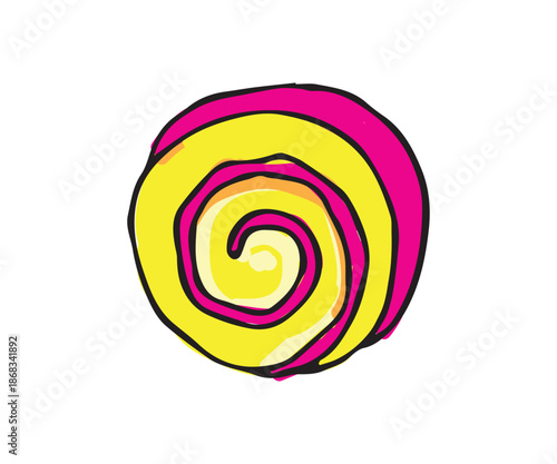 Glossy yellow spiral lollipop candy cartoon vector illustration