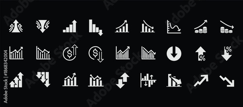 Increase and Decrease icon set. Business growth and fall graph symbol. Vector illustration.