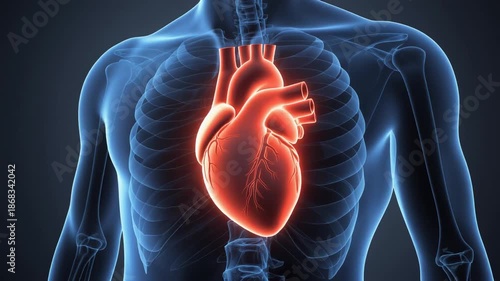 Wallpaper Mural Human torso with transparent blue skin revealing a glowing red heart and skeletal structure Torontodigital.ca