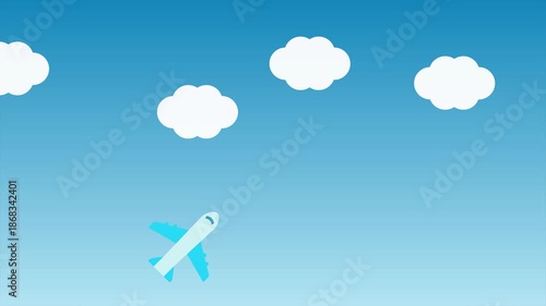 飛行機が飛んでいく青空のイラスト背景動画
