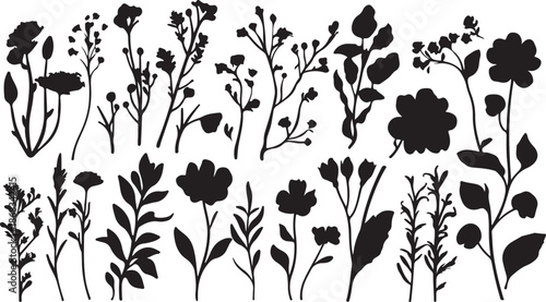 Vintage seamless floral pattern design with black tulip silhouettes and ornate leaf scrolls for a nature-inspired spring illustration