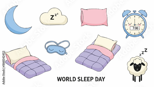 World Sleep Day Collection of Sleep Related Icons and Illustrations.