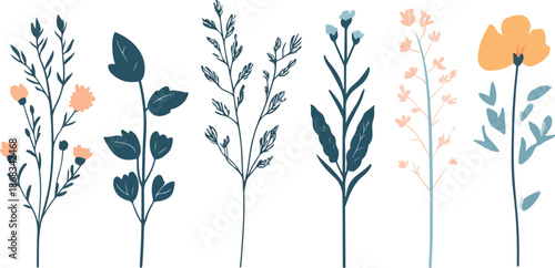 Abstract floral vector illustration featuring a seamless nature pattern with spring flowers, leaves, and ornate branches for a decorative summer wallpaper design