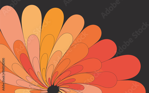 Vibrant orange and red petals unfolding around a dark center in a graphic illustration