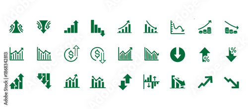 Increase and Decrease icon set. Business growth and fall graph symbol. Vector illustration.