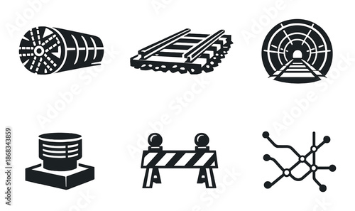Railway and tunnel icons: infrastructure symbols
