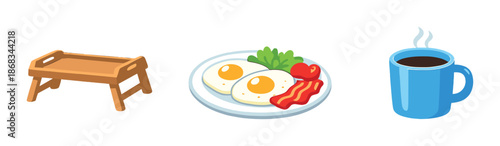 Delicious breakfast with eggs, bacon, and coffee on tray