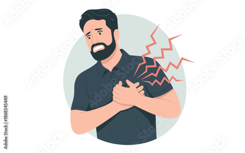 Man experiencing chest pain and discomfort while clutching his shirt