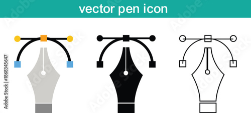 Vector fountain pen nib icon designs in various colors and styles