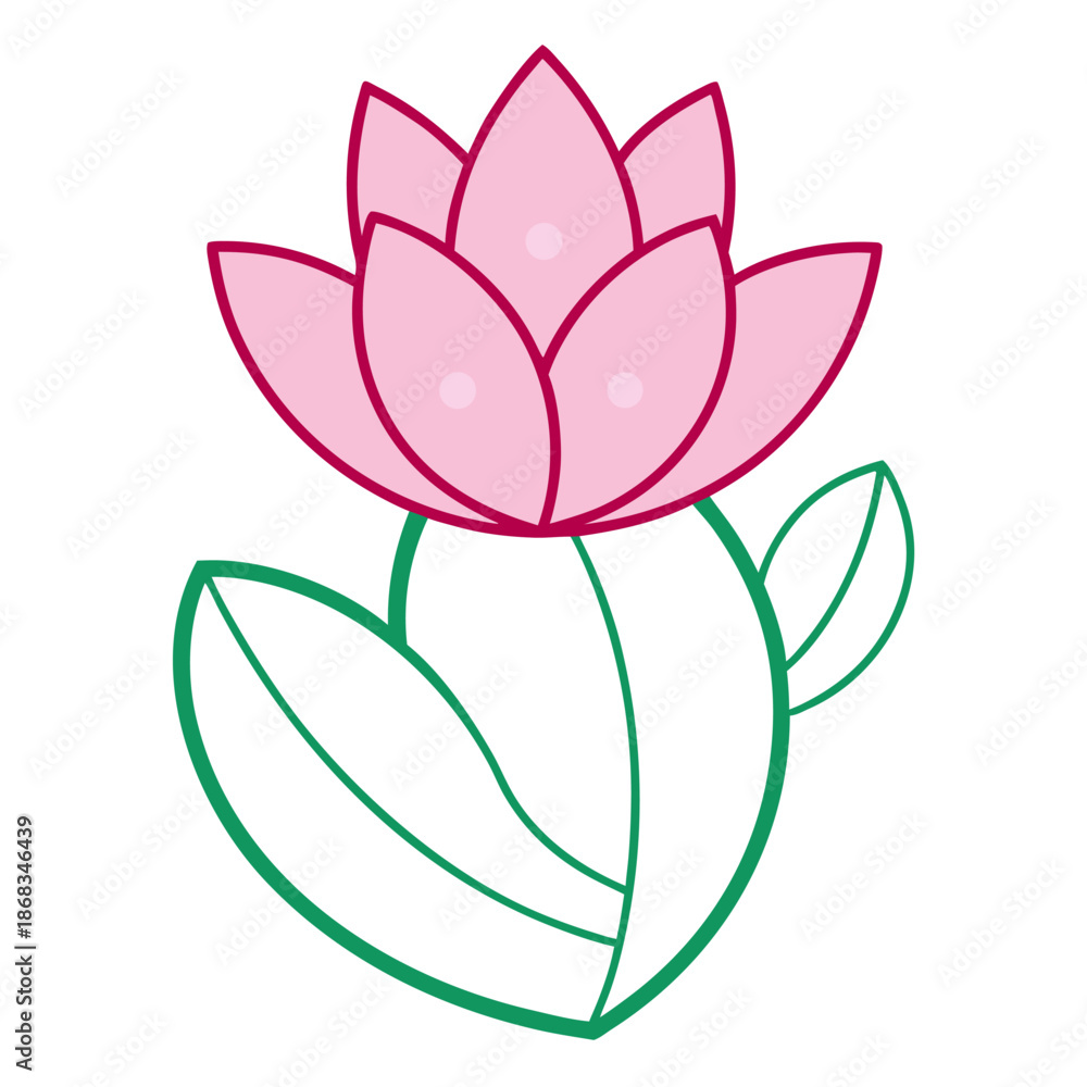 Obraz premium cactus pink flower line art on white background