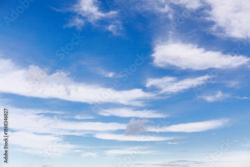 Schilderij op canvas Sky punctuated by scattered, elongated white cirrus clouds