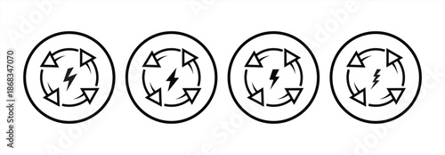 Charging icon set in a circle. Power cycle symbol with lightning. Vector illustration