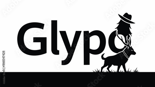 Glypo Logo with Deer and Hatted Figure.
