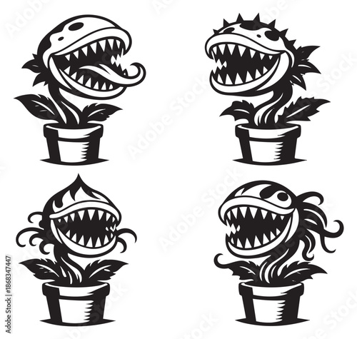 Creepy monster plant set featuring various menacing expressions for halloween designs