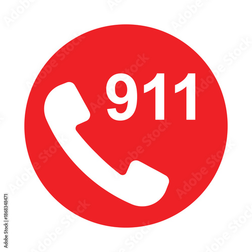 Minimal emergency call icon showing a smartphone with red “911” on the screen and blue signal waves. Clean, modern vector design suitable for safety, emergency services, and alert concepts.
