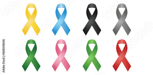 Vibrant collection of colorful awareness ribbons symbolizing hope support and advocacy for various health and social