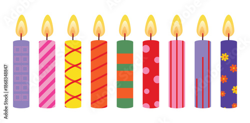 Colorful birthday candles vibrant patterned for celebration parties festive joy anniversary wishes happy decor art