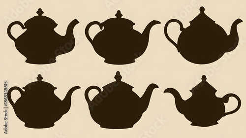 flagons. Dark brown elliptical silhouettes of flagons with spouts on light background. bar promotions, beverage menus, designed for product packaging and bar promotions, used by video editors.