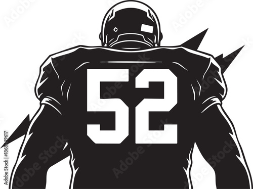 American football player jersey number fifty two back view graphic design template for sports merchandise and team apparel