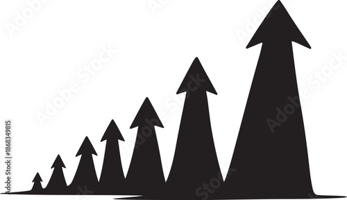 Growing Success Arrows Pointing Upward in Black Silhouette