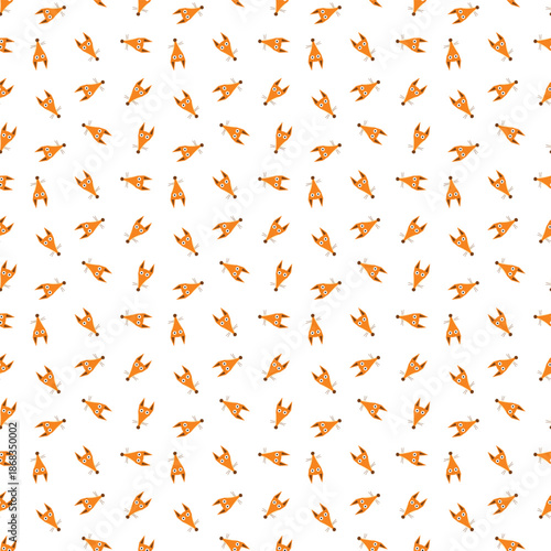 Cartoon fox animal character seamless pattern. Happy fox face for nursery decor and textiles