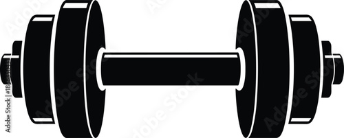 Heavy Fitness Dumbbell Vector Illustration Featuring Black Silhouette Weights and Chrome Barbell for Gym Workouts, Strength Training, and Healthy Lifestyle Graphic Design