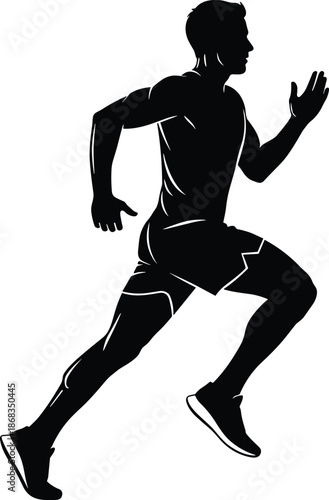 Running man silhouette vector illustration, athletic male sprinter isolated on white, fitness workout graphic, jogging person icon, active lifestyle sports character design, marathon runner.