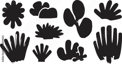 Black Hand and Flower Silhouettes on White Background