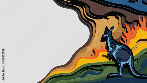 Kangaroo Illustration in Paper Cut Style with Colorful Background for Australia Day Festival Poster, Creative Events, and Cultural Celebrations