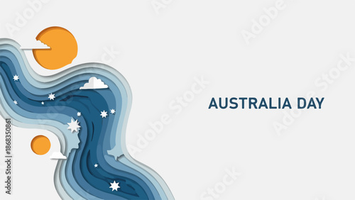 Australia Day Festival Poster with Paper Cut Style and Copy Space for Event Promotions, Social Media Graphics, and Community Awareness Campaigns