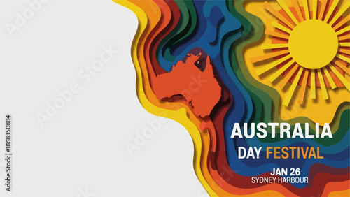 Vibrant Australia Day Festival Design with Paper Cut Style Elements for Event Promotion, Festival Posters, Social Media, and Local Community Awareness