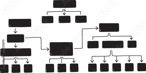 Flowchart diagram with multiple branches and boxes