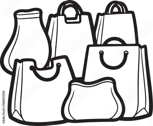 Collection of various shopping bags and handbags illustration