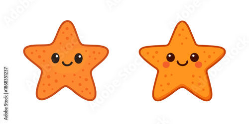 Cute starfish character illustration. Smiling cartoon starfish in bright orange color