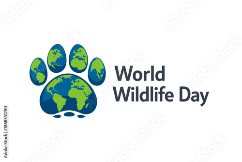 World wildlife day logo illustration. World Wildlife Day symbol with earth paw promoting animal protection