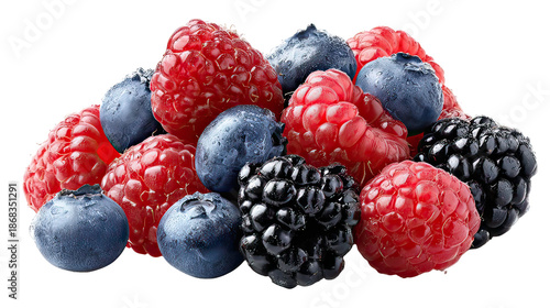 Fresh mixed berries on transparent background