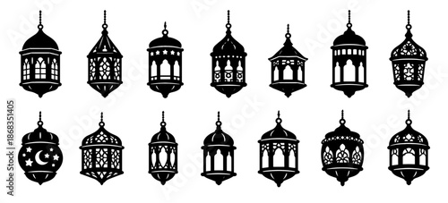 Islamic lantern silhouette collection in black with decorative arabic patterns